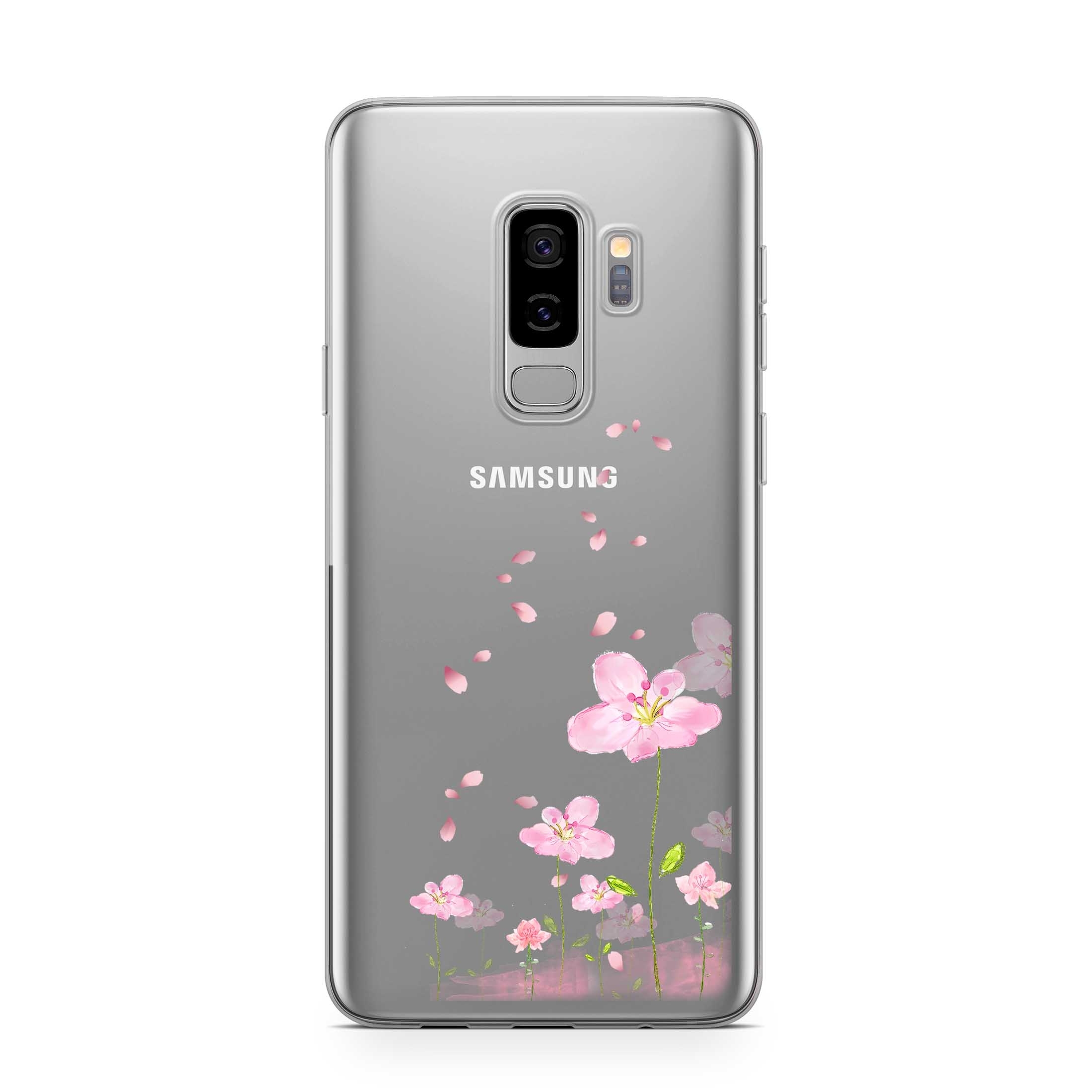 Image of Apfelkiste - Samsung Galaxy S9+ Plus Gummi Schutzhülle Flowers - Rosa / Transparent bei Apfelkiste.ch