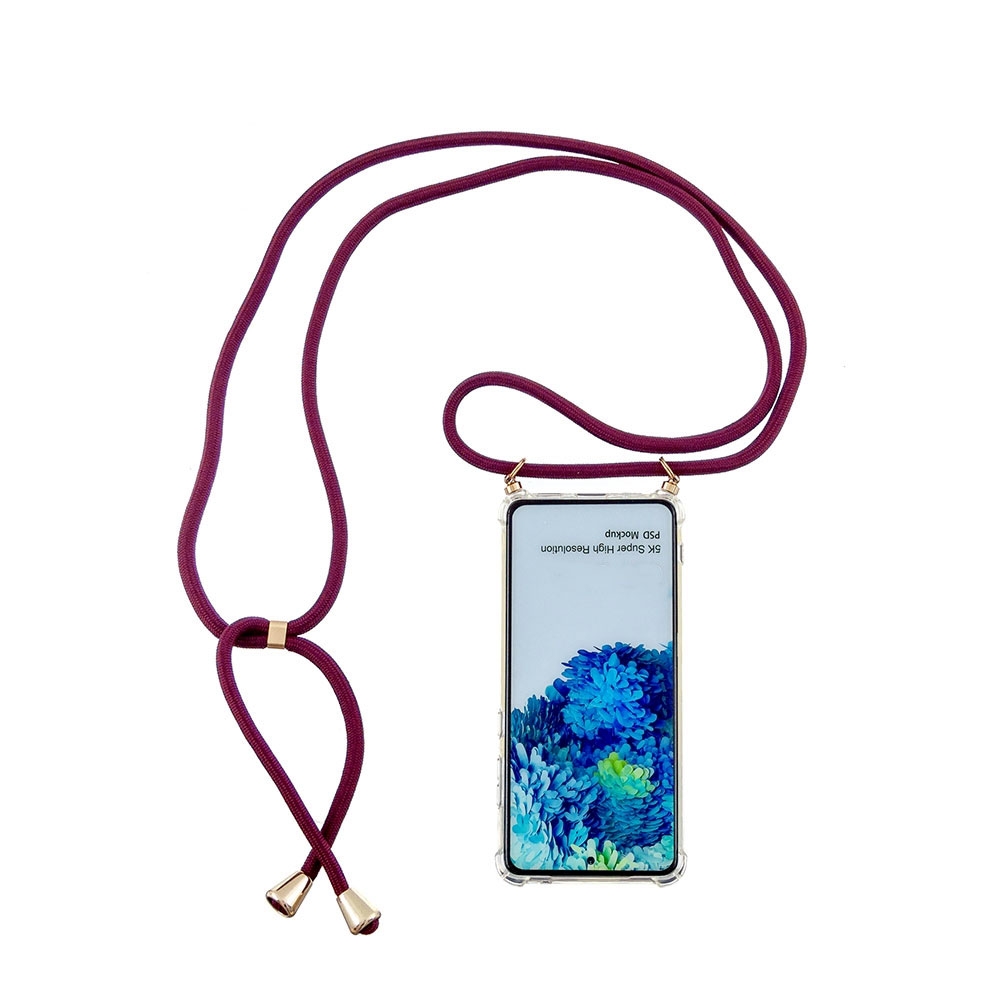 Image of Apfelkiste © - Samsung Galaxy S21+ Plus 5G Necklace Gummi Hülle Air Cushion Fallschutz + Handykette (150cm) - Dunkelrot / Gold bei Apfelkiste.ch