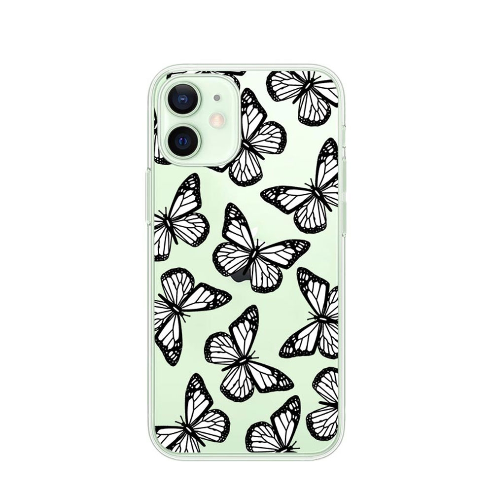 Image of Apfelkiste © - iPhone 12 Mini Gummi Schutzhülle Weisse Schmetterlinge - Transparent bei Apfelkiste.ch