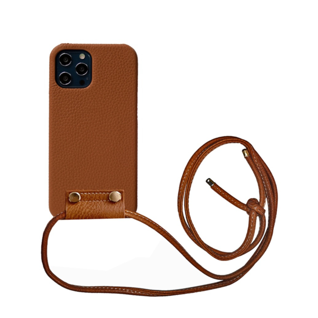 Image of Apfelkiste © - iPhone 12 Pro Max Necklace Leder Schutz Hülle + Handykette (140cm) - Braun bei Apfelkiste.ch