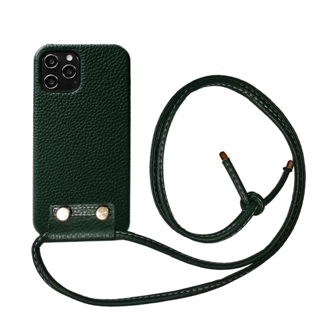 Image of Apfelkiste © - iPhone 12 Pro Max Necklace Leder Schutz Hülle + Handykette (140cm) - Grün bei Apfelkiste.ch