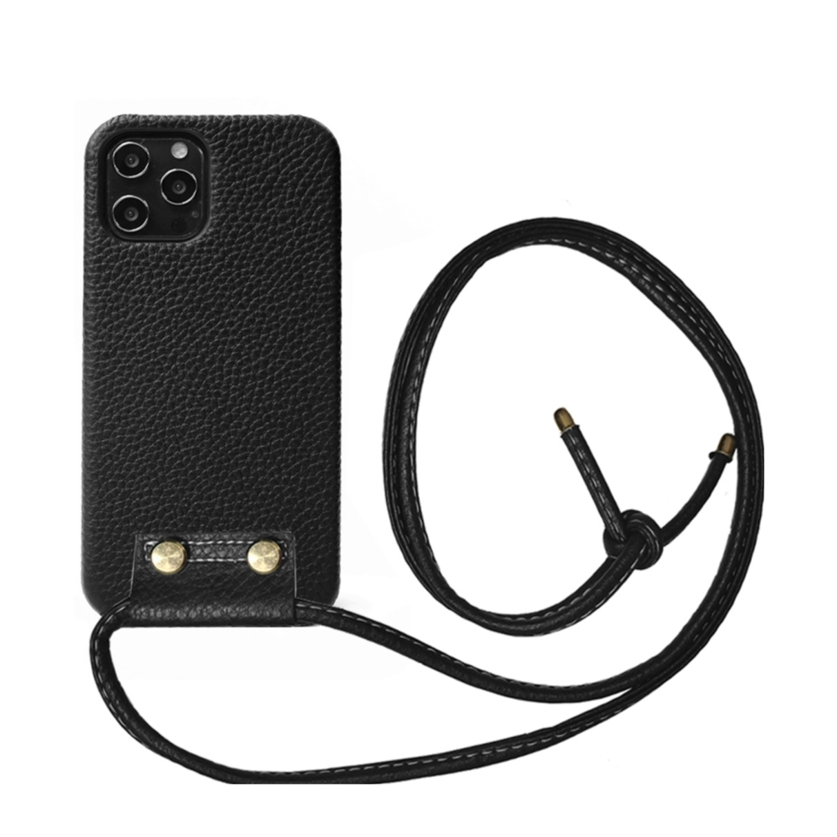 Image of Apfelkiste © - iPhone 12 Pro Max Necklace Leder Schutz Hülle + Handykette (140cm) - Schwarz bei Apfelkiste.ch