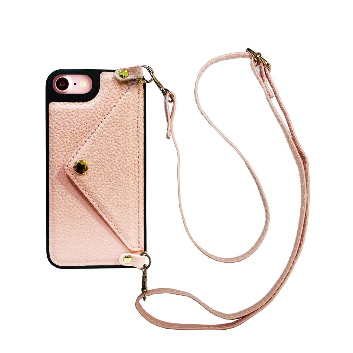 Image of Apfelkiste © - iPhone SE (2022/2020) / 8 / 7 / 6S Necklace Leder Schutz Hülle mit Kartenfach + Handykette (120cm) - Rosa bei Apfelkiste.ch