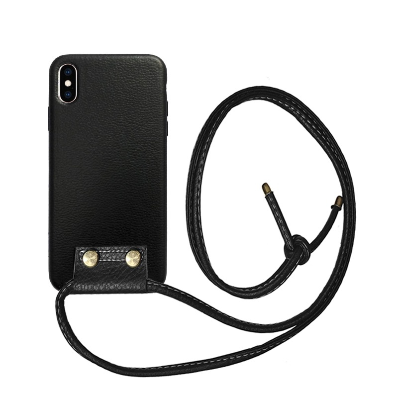 Image of Apfelkiste © - iPhone Xs Max Necklace Leder Schutz Hülle + Handykette (140cm) - Schwarz bei Apfelkiste.ch