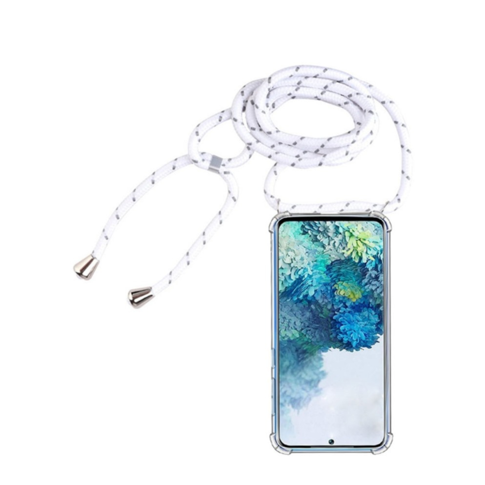 Image of Apfelkiste © - Samsung Galaxy A72 / A72 5G Necklace Gummi Hülle Air Cushion Fallschutz + Handykette (150cm) - Weiss / Silber bei Apfelkiste.ch