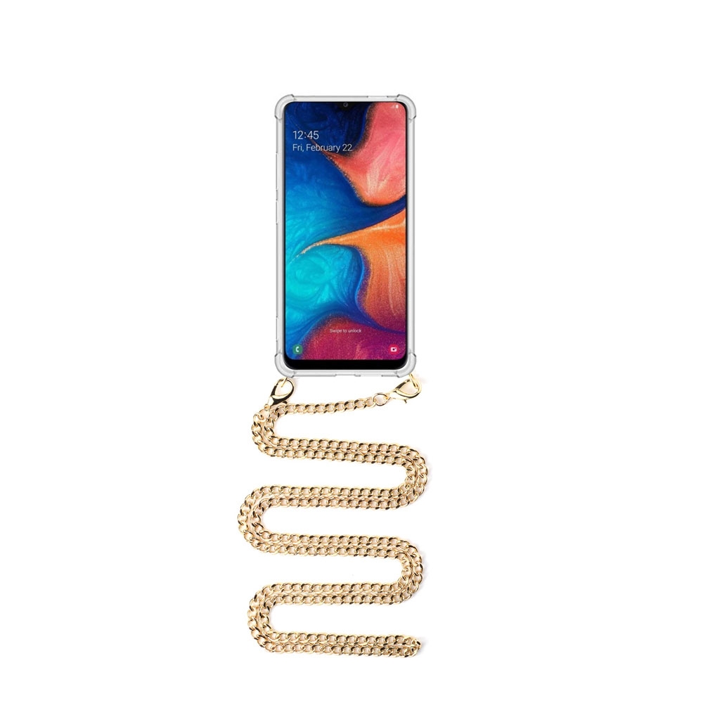 Image of Apfelkiste © - Samsung Galaxy A20e Necklace Gummi Hülle Air Cushion Fallschutz + Panzerkette (1.2m) - Gold bei Apfelkiste.ch