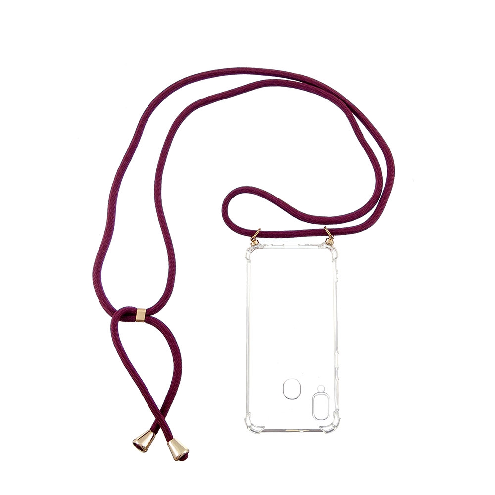 Image of Apfelkiste © - Samsung Galaxy A40 Necklace Gummi Hülle Air Cushion Fallschutz + Handykette (150cm) - Dunkelrot / Gold bei Apfelkiste.ch
