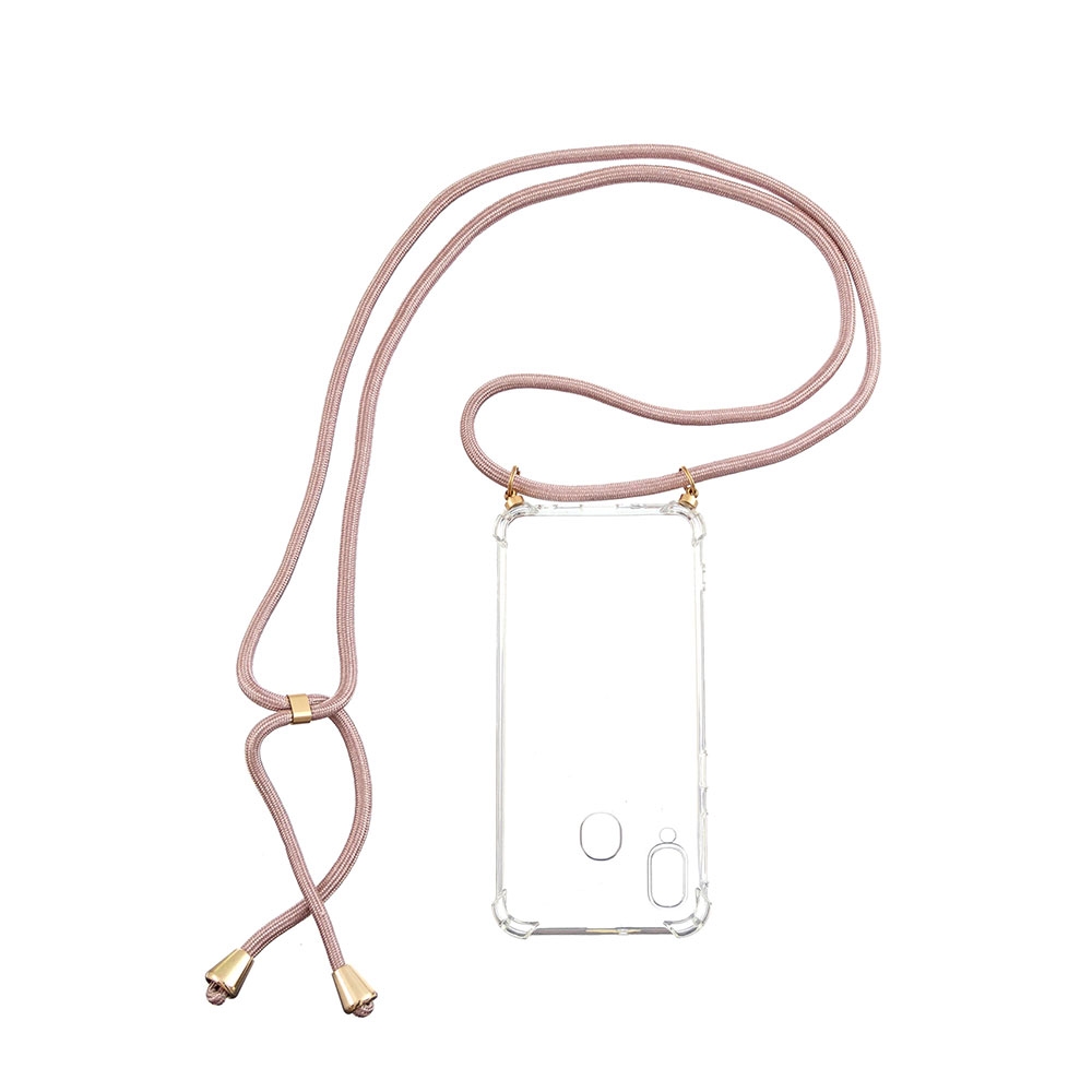 Image of Apfelkiste © - Samsung Galaxy A40 Necklace Gummi Hülle Air Cushion Fallschutz + Handykette (150cm) - Rosa / Gold bei Apfelkiste.ch