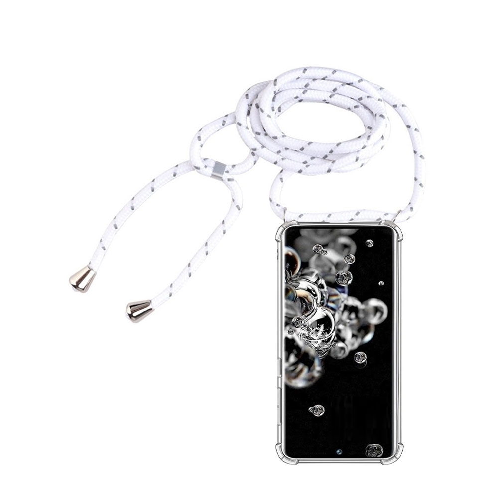 Image of Apfelkiste © - Samsung Galaxy A40 Necklace Gummi Hülle Air Cushion Fallschutz + Handykette (150cm) - Weiss / Silber bei Apfelkiste.ch