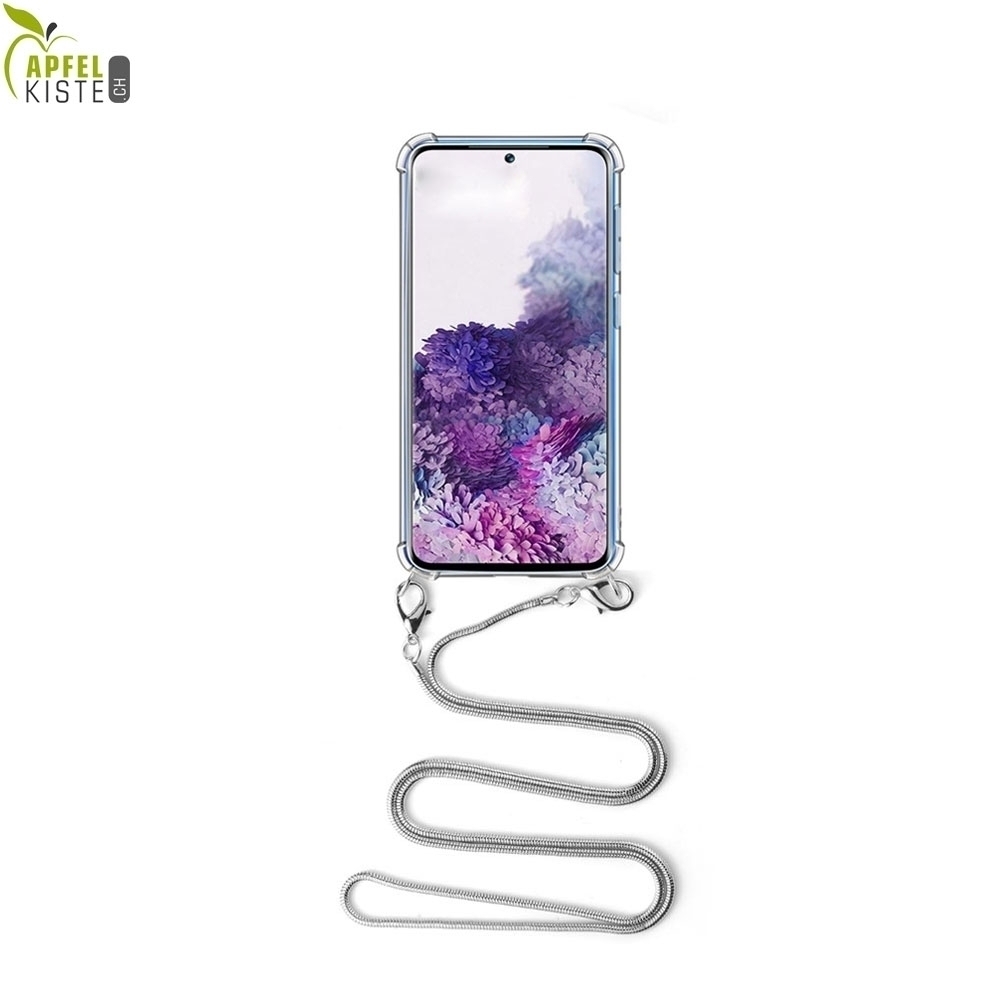 © - Samsung Galaxy A51 (2019) Necklace Gummi Hülle Air Cushion Fallschutz + Schlangenkette (1.2m) - Silber