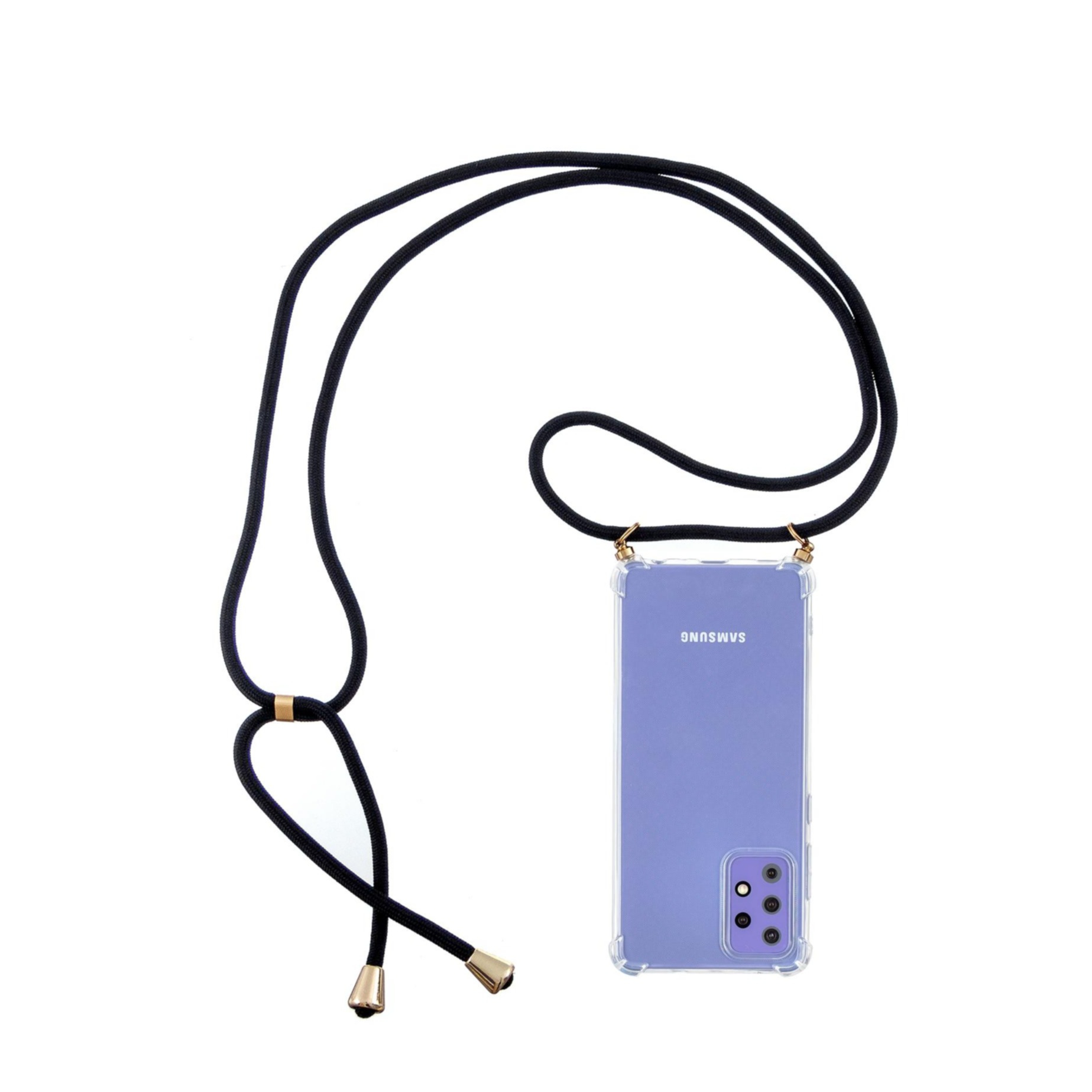 Image of Apfelkiste © - Samsung Galaxy A72 / A72 5G Necklace Gummi Hülle Air Cushion Fallschutz + Handykette (150cm) - Schwarz / Gold bei Apfelkiste.ch