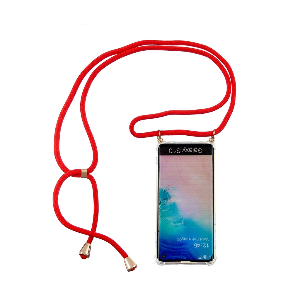Image of Apfelkiste © - Samsung Galaxy S10 Necklace Gummi Hülle Air Cushion Fallschutz + Handykette (150cm) - Rot / Gold bei Apfelkiste.ch