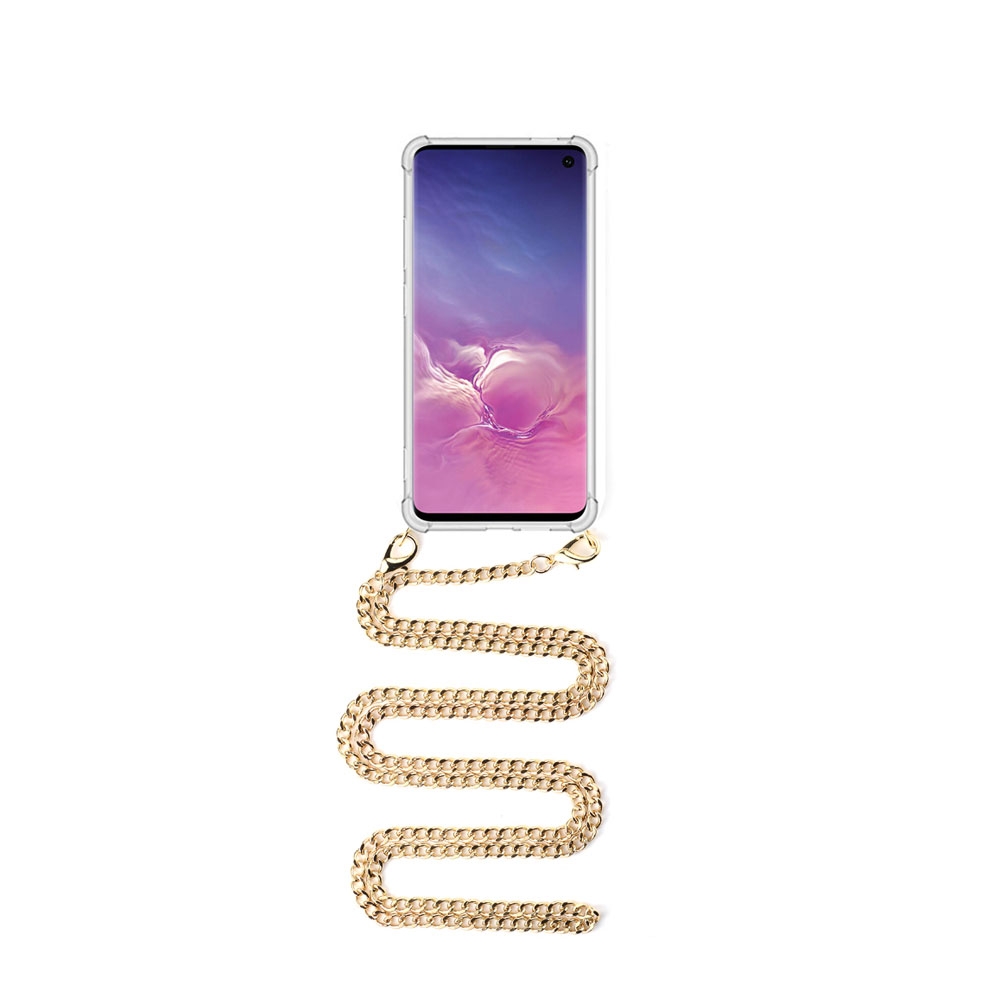 Image of Apfelkiste © - Samsung Galaxy S10 Necklace Gummi Hülle Air Cushion Fallschutz + Panzerkette (1.2m) - Gold bei Apfelkiste.ch