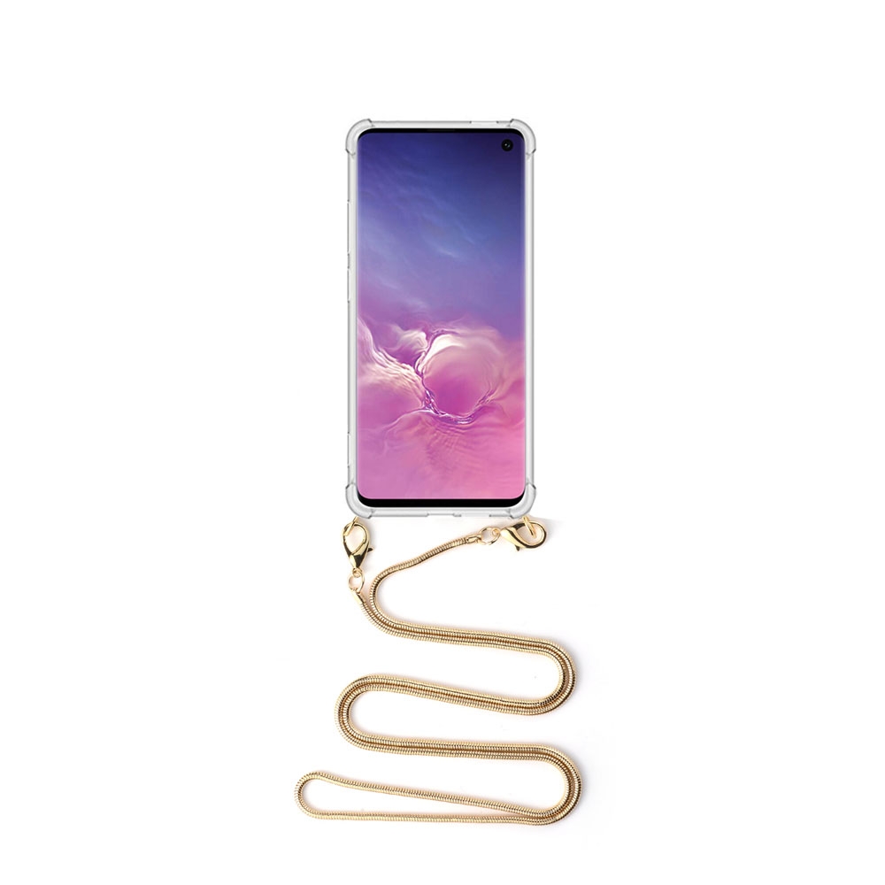 Image of Apfelkiste © - Samsung Galaxy S10+ Plus Necklace Gummi Hülle Air Cushion Fallschutz + Schlangenkette (1.2m) - Gold bei Apfelkiste.ch