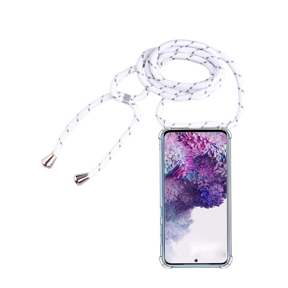 Image of Apfelkiste © - Samsung Galaxy S20 / S20 5G Necklace Gummi Hülle Air Cushion Fallschutz + Handykette (150cm) - Weiss / Silber bei Apfelkiste.ch