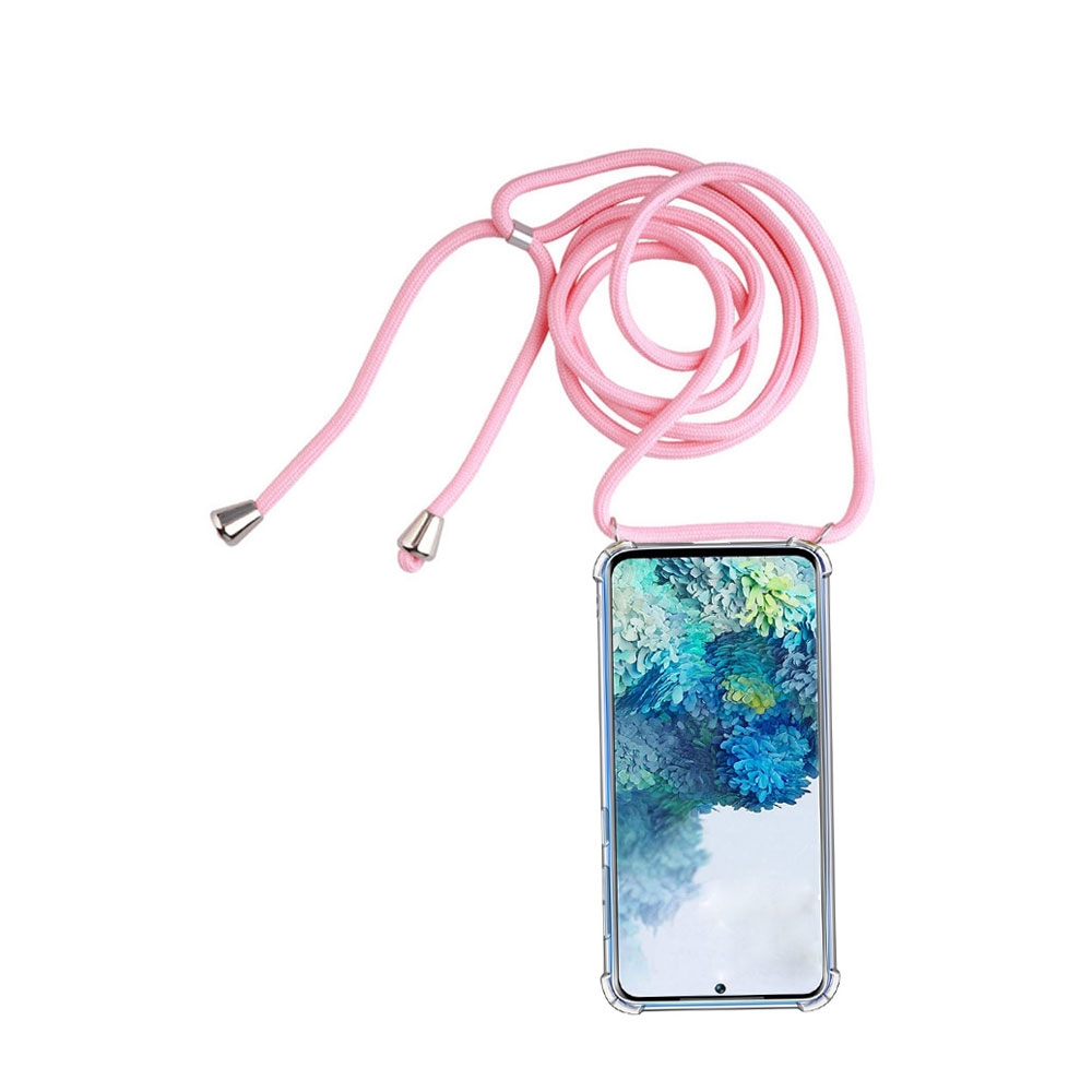 Image of Apfelkiste © - Samsung Galaxy S20+ Plus / S20+ Plus 5G Necklace Gummi Hülle Air Cushion Fallschutz + Handykette (150cm) - Rosa / Silber bei Apfelkiste.ch
