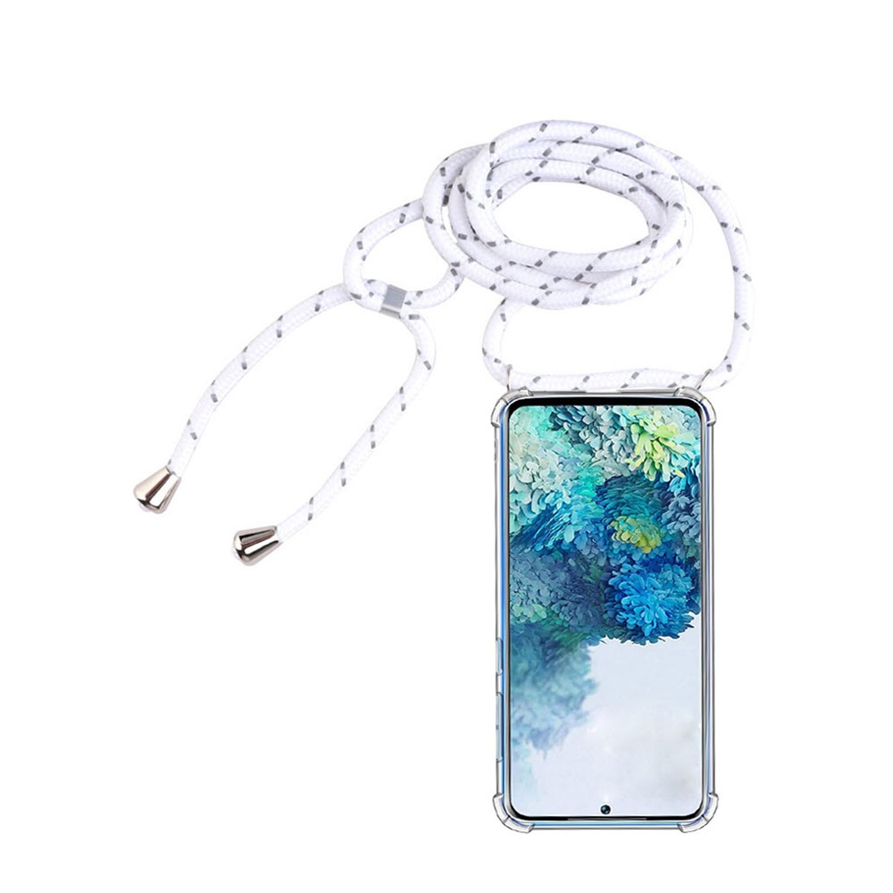 Image of Apfelkiste © - Samsung Galaxy S20+ Plus / S20+ Plus 5G Necklace Gummi Hülle Air Cushion Fallschutz + Handykette (150cm) - Weiss / Silber bei Apfelkiste.ch