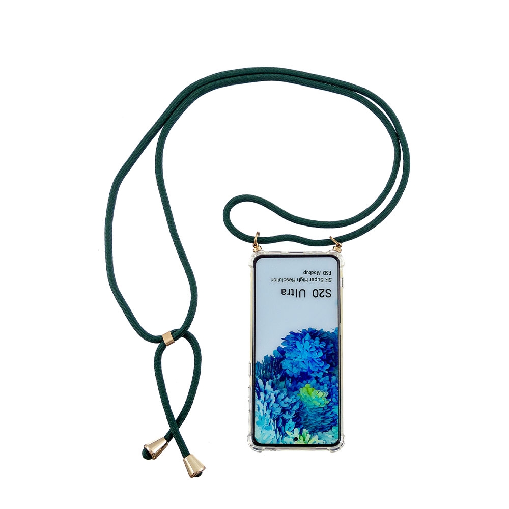 Image of Apfelkiste © - Samsung Galaxy S20 Ultra / S20 Ultra 5G Necklace Gummi Hülle Air Cushion Fallschutz + Handykette (150cm) - Grün / Gold bei Apfelkiste.ch