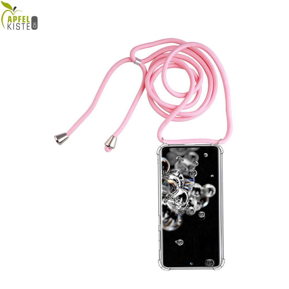 © - Samsung Galaxy S20 Ultra / S20 Ultra 5G Necklace Gummi Hülle Air Cushion Fallschutz + Handykette (150cm) - Rosa / Silber