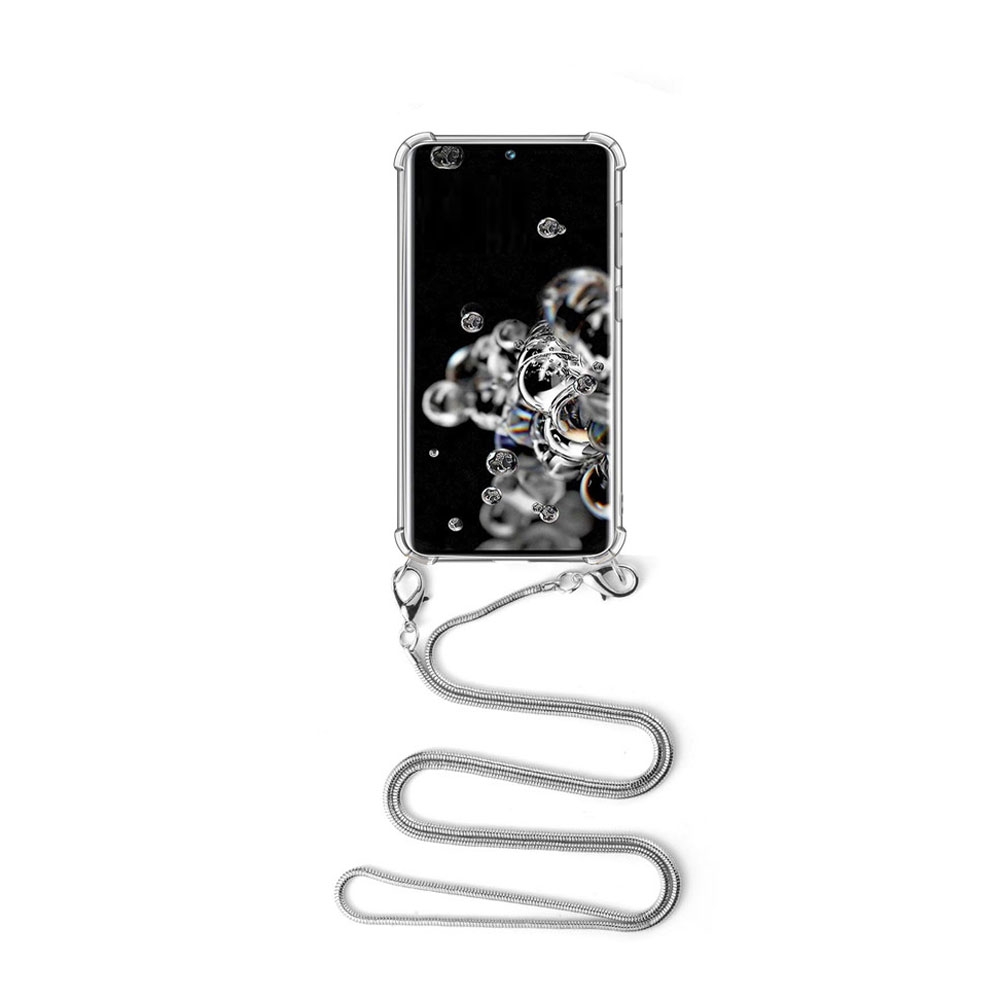 Image of Apfelkiste © - Samsung Galaxy S20 Ultra / S20 Ultra 5G Necklace Gummi Hülle Air Cushion Fallschutz + Schlangenkette (1.2m) - Silber bei Apfelkiste.ch