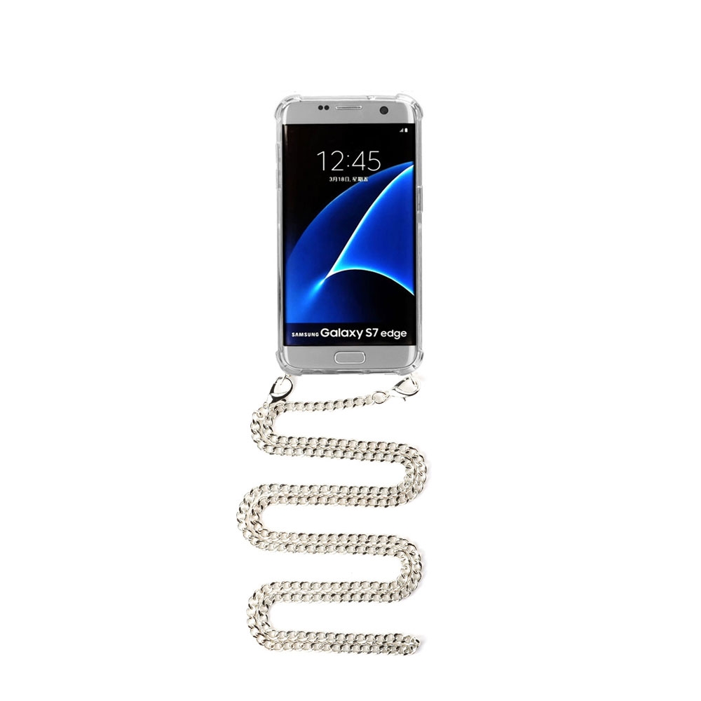 Image of Apfelkiste © - Samsung Galaxy S7 Edge Necklace Gummi Hülle Air Cushion Fallschutz + Panzerkette (1.2m) - Silber bei Apfelkiste.ch