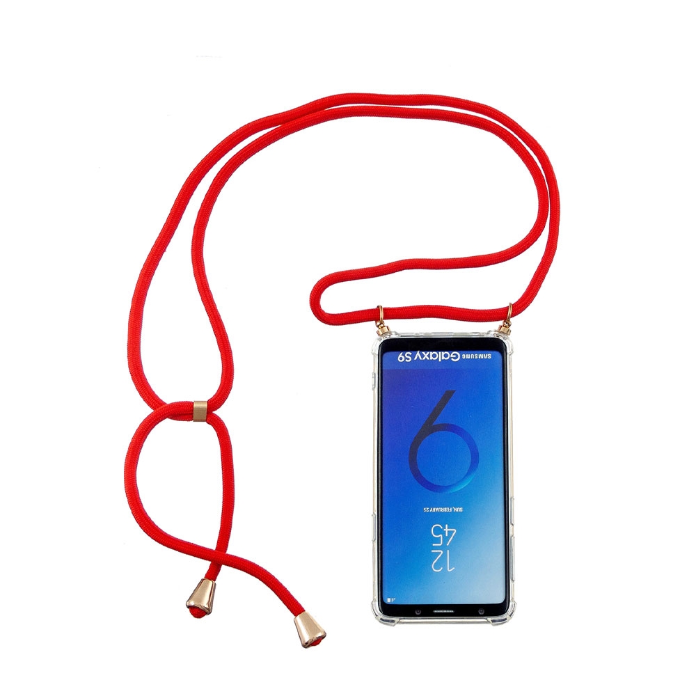 Image of Apfelkiste © - Samsung Galaxy S9 Necklace Gummi Hülle Air Cushion Fallschutz + Handykette (150cm) - Rot / Gold bei Apfelkiste.ch