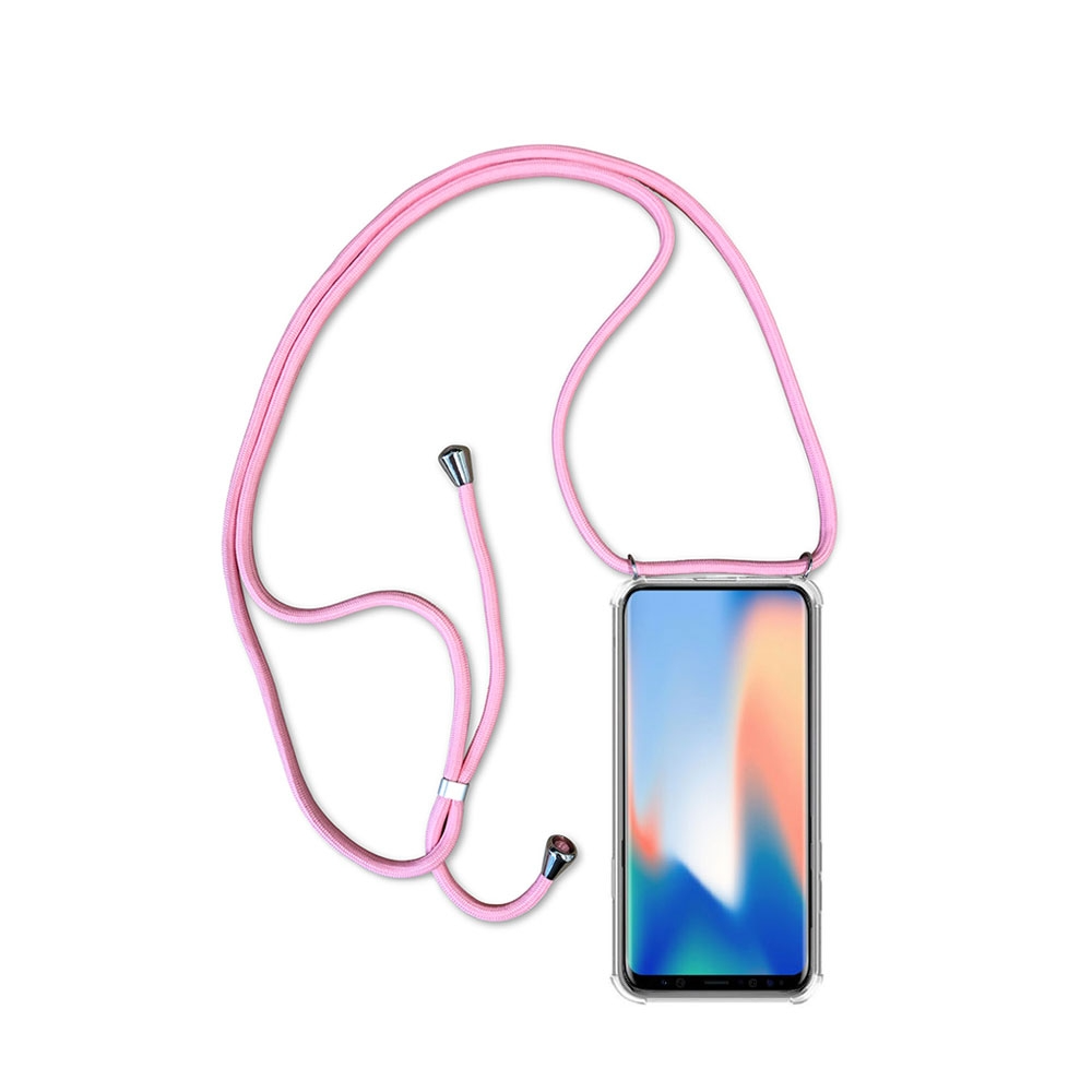Image of Apfelkiste © - Samsung Galaxy S9+ Plus Necklace Gummi Hülle Air Cushion Fallschutz + Handykette (150cm) - Rosa / Silber bei Apfelkiste.ch
