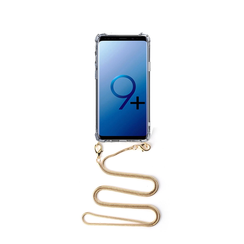Image of Apfelkiste © - Samsung Galaxy S9+ Plus Necklace Gummi Hülle Air Cushion Fallschutz + Schlangenkette (1.2m) - Gold bei Apfelkiste.ch