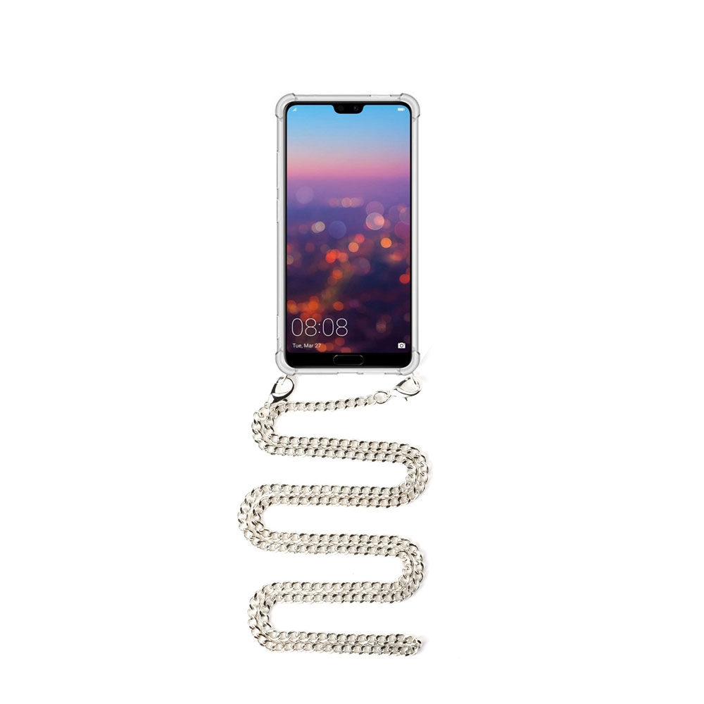 Image of Apfelkiste © - Huawei P20 Lite (2018) Necklace Gummi Hülle Air Cushion Fallschutz + Panzerkette (1.2m) - Silber bei Apfelkiste.ch
