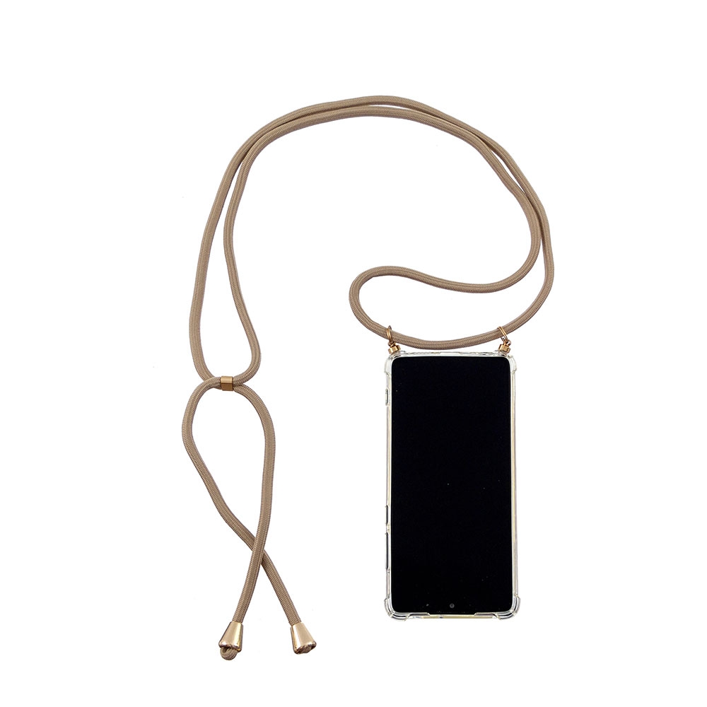 Image of Apfelkiste © - Huawei P30 Necklace Gummi Hülle Air Cushion Fallschutz + Handykette (150cm) - Beige / Gold bei Apfelkiste.ch