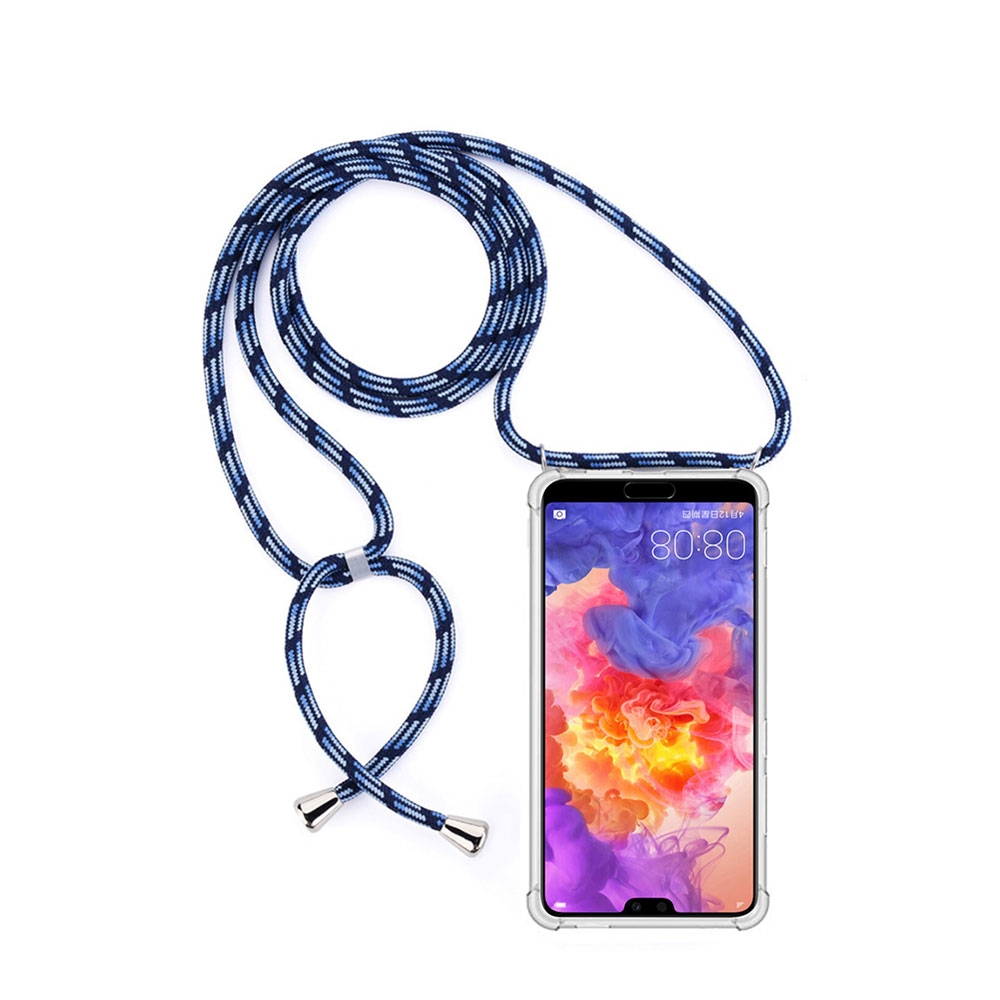 Image of Apfelkiste © - Huawei P30 Necklace Gummi Hülle Air Cushion Fallschutz + Handykette (150cm) - Blau / Silber bei Apfelkiste.ch