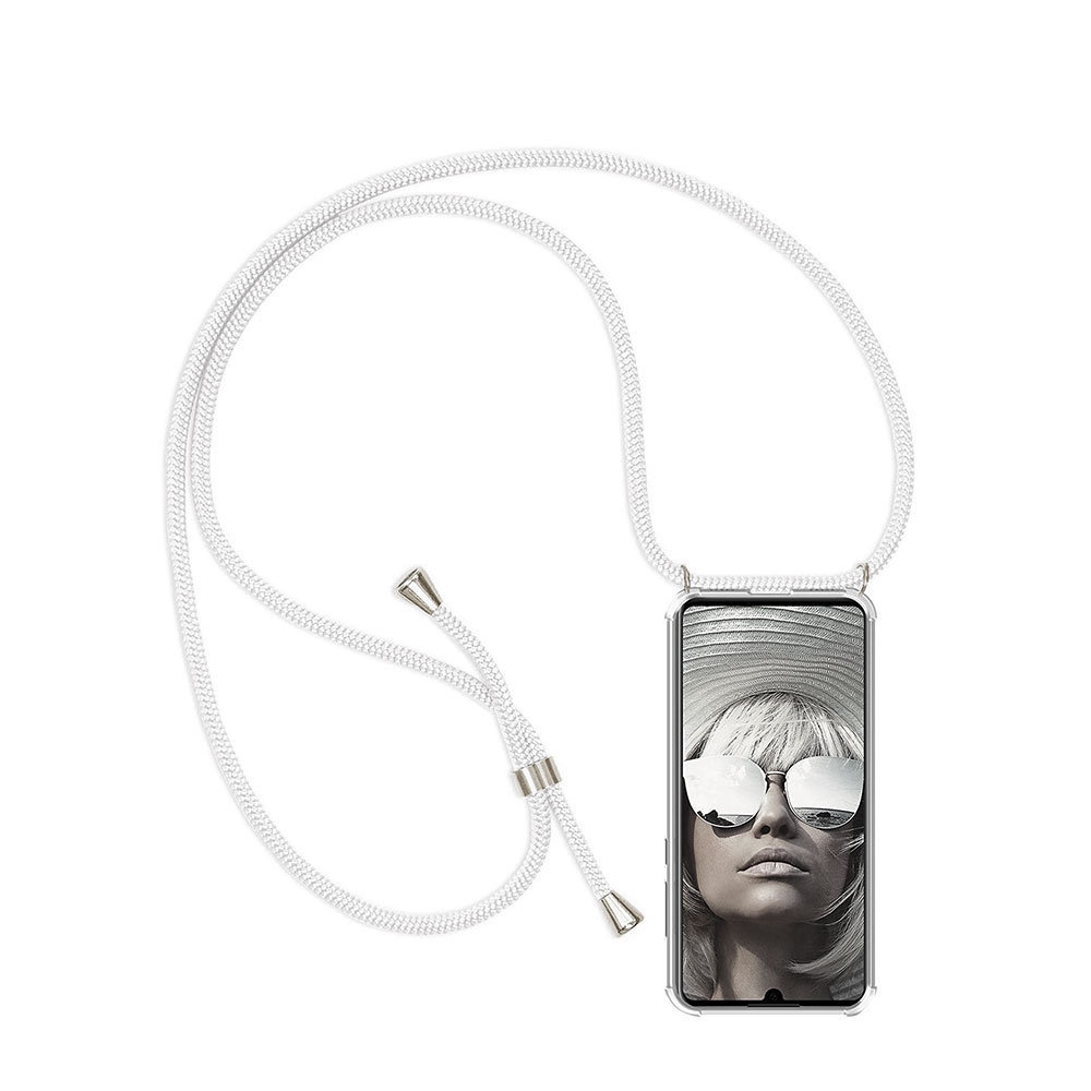 Image of Apfelkiste © - Huawei P30 Necklace Gummi Hülle Air Cushion Fallschutz + Handykette (150cm) - Weiss / Silber bei Apfelkiste.ch