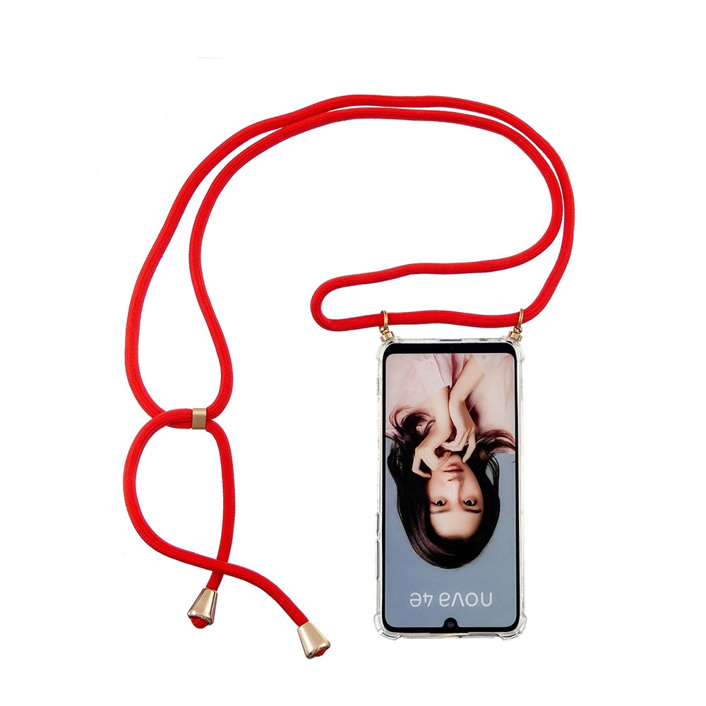 Image of Apfelkiste © - Huawei P30 Lite New Edition / P30 Lite Necklace Gummi Hülle Air Cushion Fallschutz + Handykette (150cm) - Rot / Gold bei Apfelkiste.ch