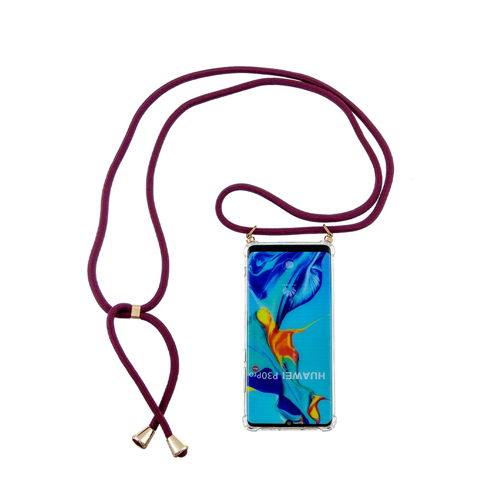Image of Apfelkiste © - Huawei P30 Pro New Edition / P30 Pro Necklace Gummi Hülle Air Cushion Fallschutz + Handykette (150cm) - Dunkelrot / Gold bei Apfelkiste.ch