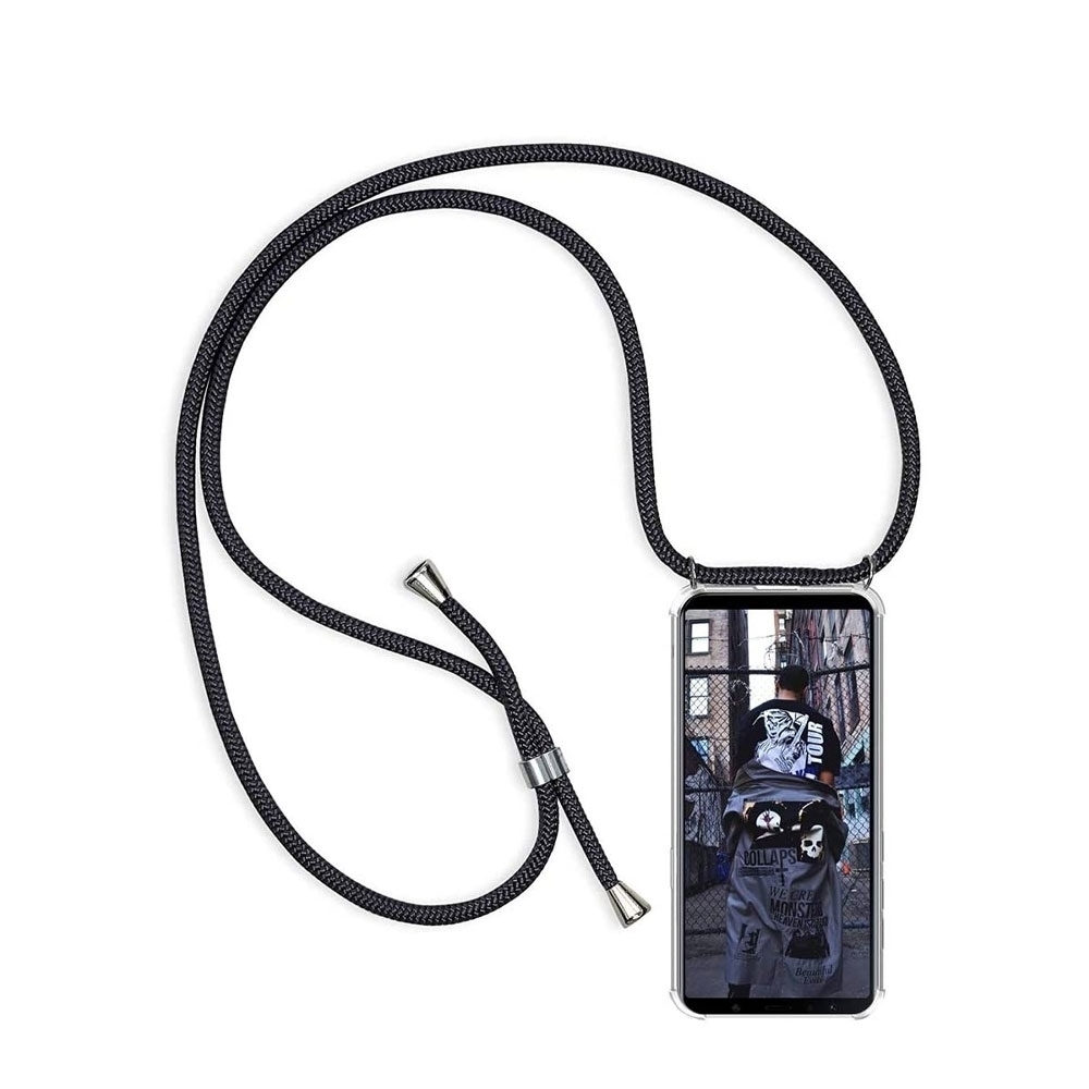 Image of Apfelkiste © - Huawei P40 Necklace Gummi Hülle Air Cushion Fallschutz + Handykette (150cm) - Schwarz / Silber bei Apfelkiste.ch