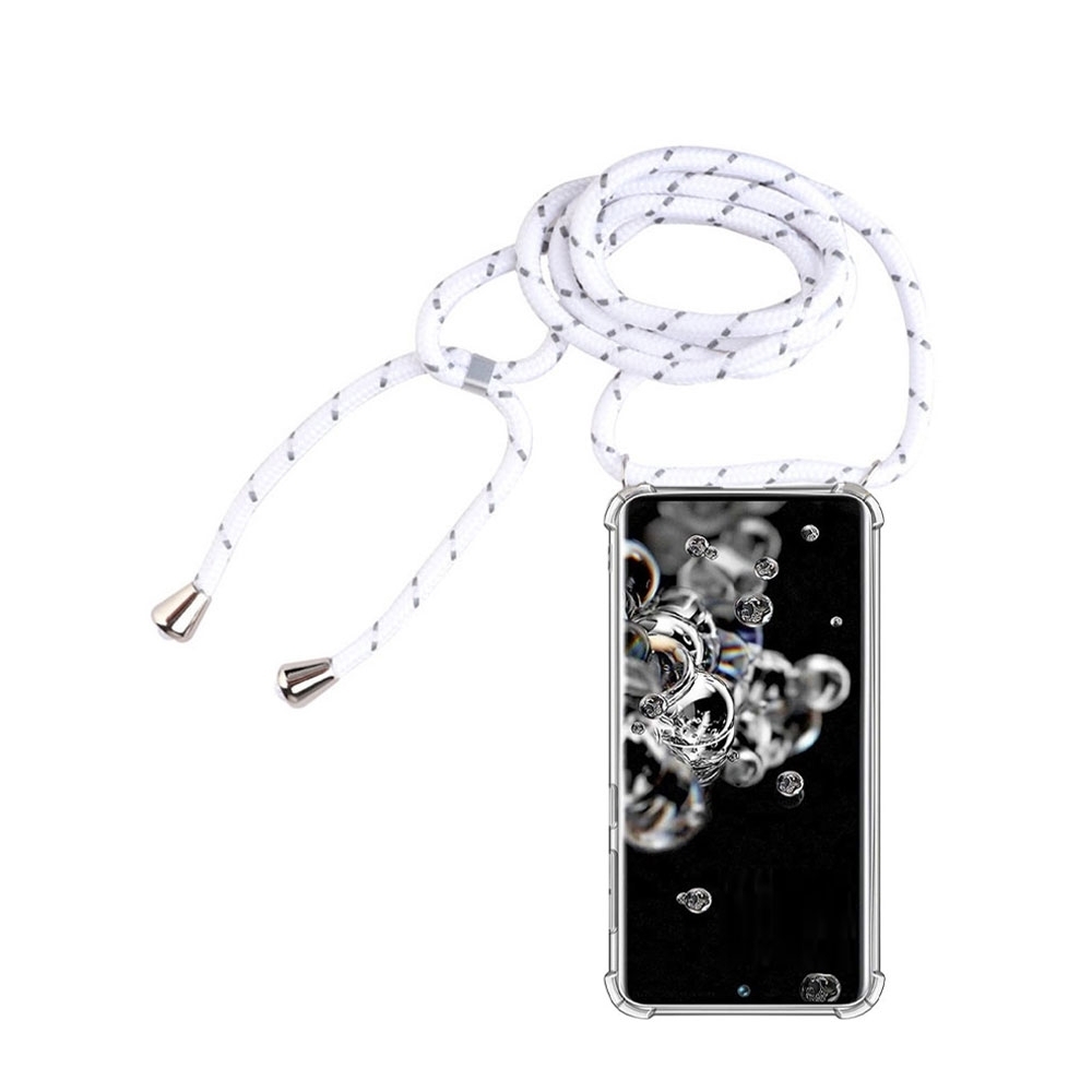 Image of Apfelkiste © - Huawei P40 Lite Necklace Gummi Hülle Air Cushion Fallschutz + Handykette (150cm) - Weiss / Silber bei Apfelkiste.ch