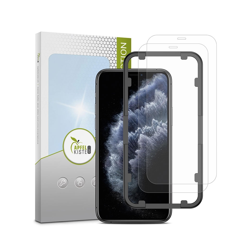 Image of Apfelkiste © - (2er Set) iPhone 11 / iPhone Xr Panzer Glas Display + Montagerahmen Case Friendly 0.3mm bei Apfelkiste.ch