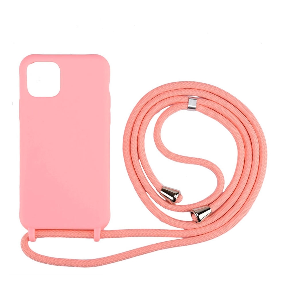 Image of Apfelkiste © - iPhone 11 Pro Necklace Gummi Case Hülle + Handykette (150cm) - Pink / Silber bei Apfelkiste.ch