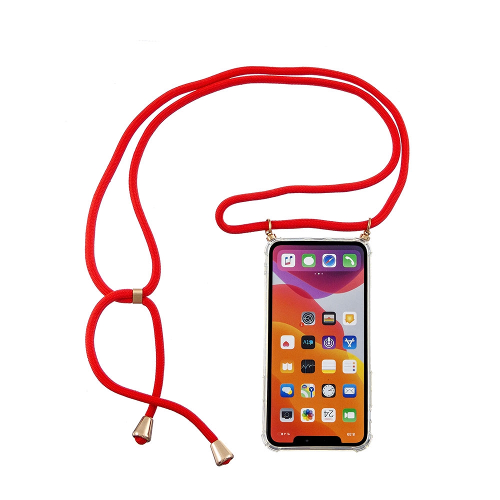Image of Apfelkiste © - iPhone 11 Pro Max Necklace Gummi Hülle Air Cushion Fallschutz + Handykette (150cm) - Rot / Gold bei Apfelkiste.ch