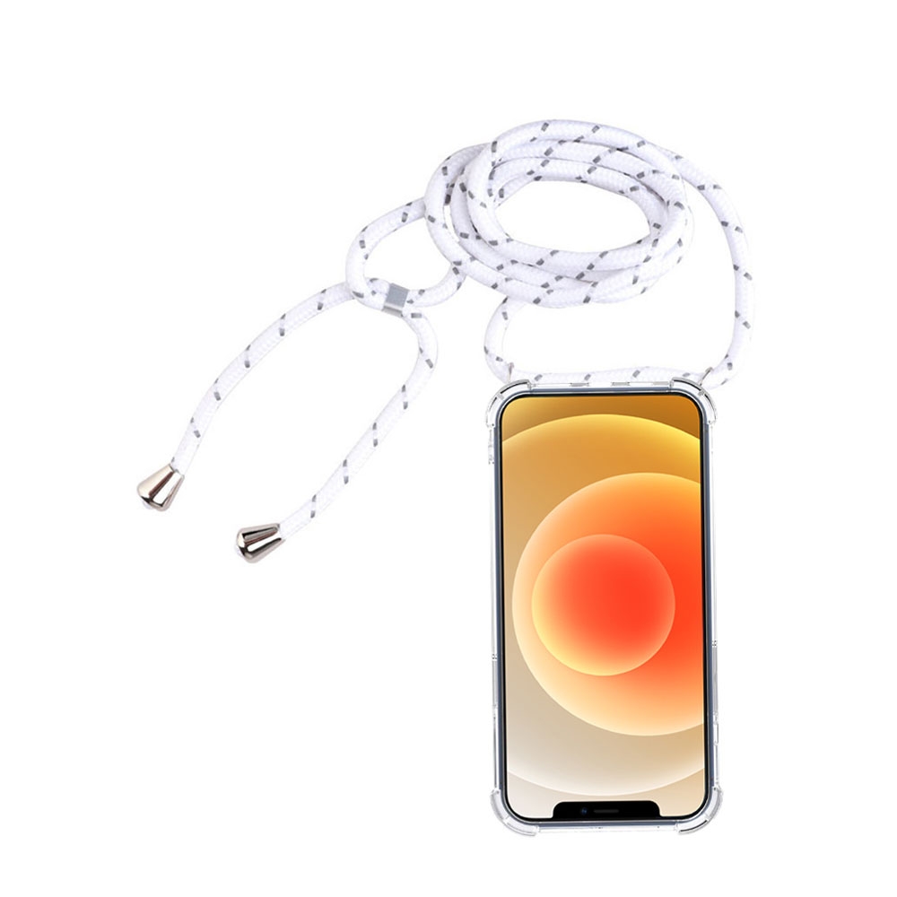 Image of Apfelkiste © - iPhone 12 Mini Necklace Gummi Hülle Air Cushion Fallschutz + Handykette (150cm) - Weiss / Silber bei Apfelkiste.ch