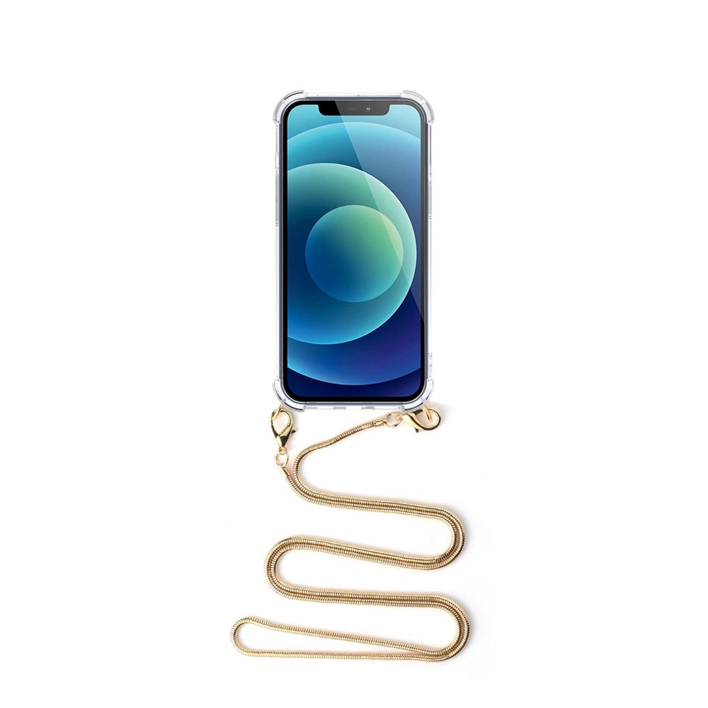 Image of Apfelkiste © - iPhone 12 Mini Necklace Gummi Hülle Air Cushion Fallschutz + Schlangenkette (1.2m) - Gold bei Apfelkiste.ch
