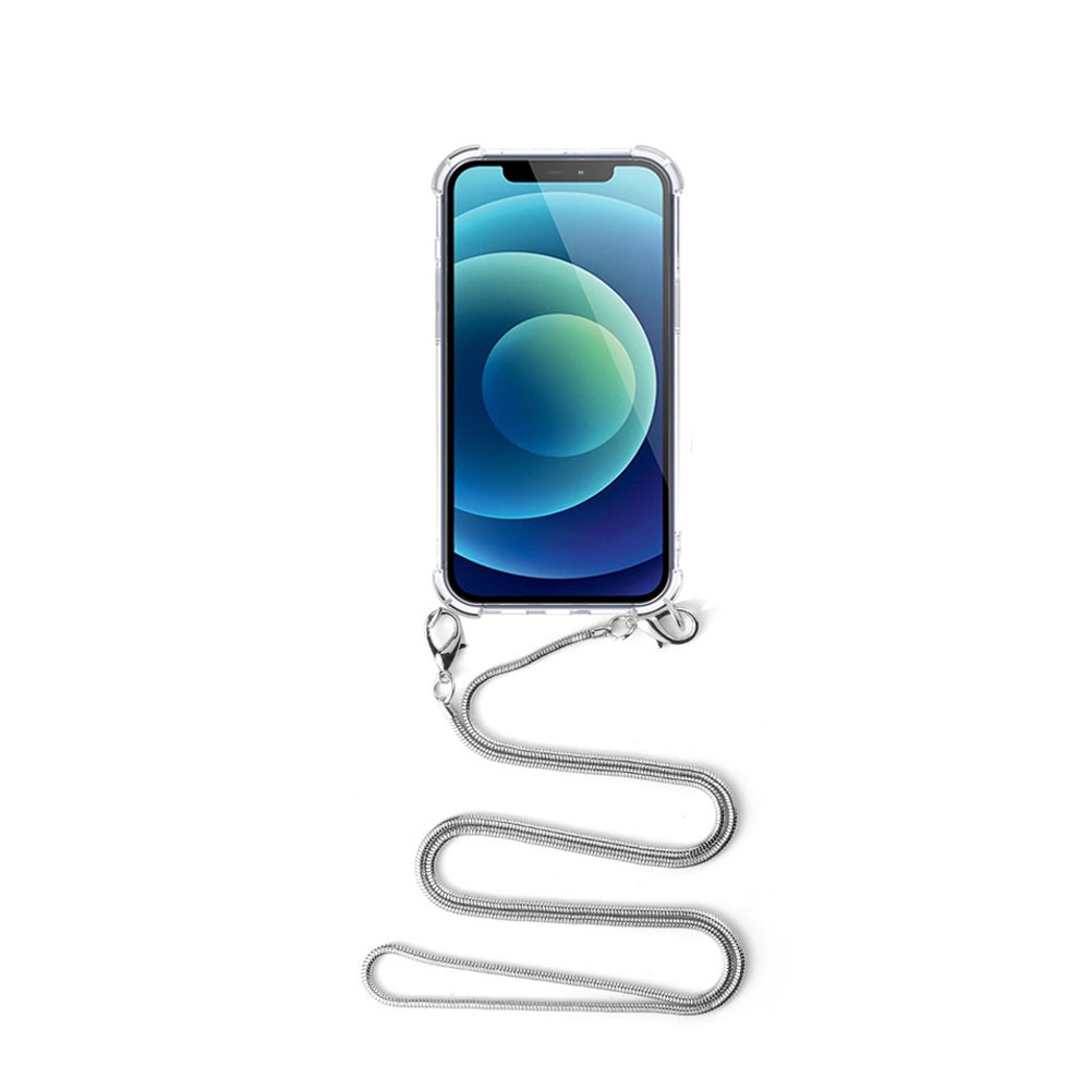Image of Apfelkiste © - iPhone 12 Mini Necklace Gummi Hülle Air Cushion Fallschutz + Schlangenkette (1.2m) - Silber bei Apfelkiste.ch