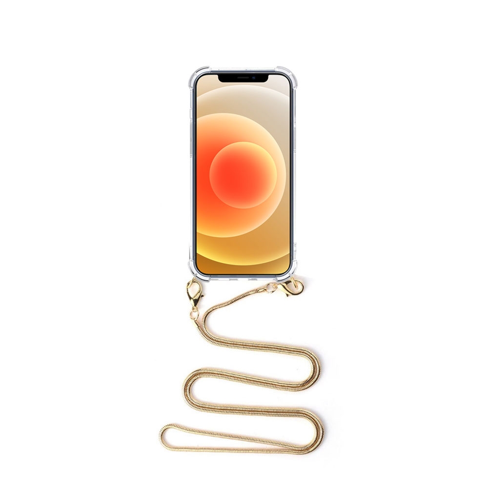 Image of Apfelkiste © - iPhone 12 / iPhone 12 Pro Necklace Gummi Hülle Air Cushion Fallschutz + Schlangenkette (1.2m) - Gold bei Apfelkiste.ch