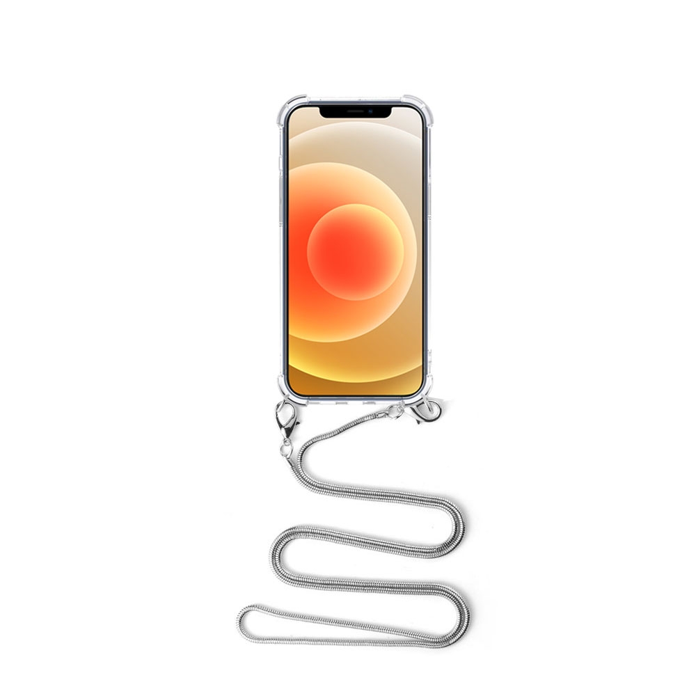 Image of Apfelkiste © - iPhone 12 / iPhone 12 Pro Necklace Gummi Hülle Air Cushion Fallschutz + Schlangenkette (1.2m) - Silber bei Apfelkiste.ch