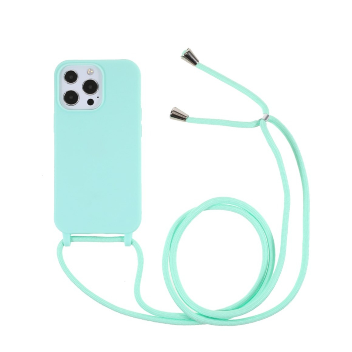Image of Apfelkiste © - iPhone 13 Pro Max Necklace Gummi Case Hülle + Handykette (150cm) - Türkis / Silber bei Apfelkiste.ch