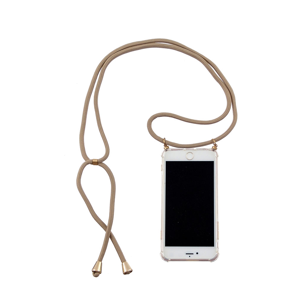 Image of Apfelkiste © - iPhone 6 / 6S Necklace Gummi Hülle Air Cushion Fallschutz + Handykette (150cm) - Beige / Gold bei Apfelkiste.ch