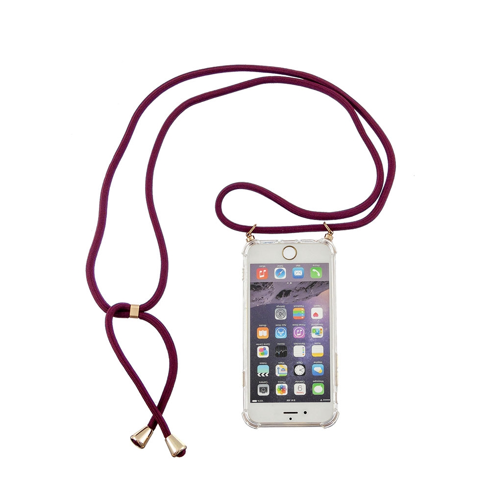 Image of Apfelkiste © - iPhone 6 Plus / 6S Plus Necklace Gummi Hülle Air Cushion Fallschutz + Handykette (150cm) - Dunkelrot / Gold bei Apfelkiste.ch