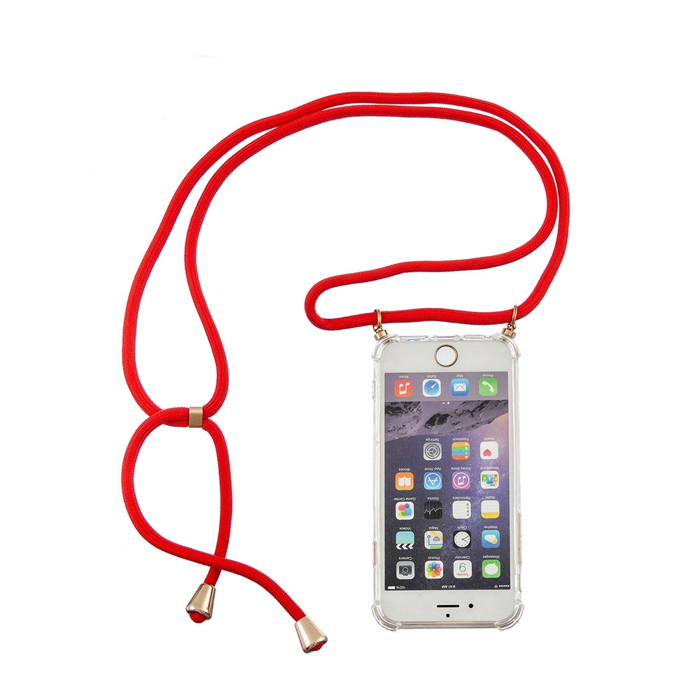 Image of Apfelkiste © - iPhone 6 Plus / 6S Plus Necklace Gummi Hülle Air Cushion Fallschutz + Handykette (150cm) - Rot / Gold bei Apfelkiste.ch