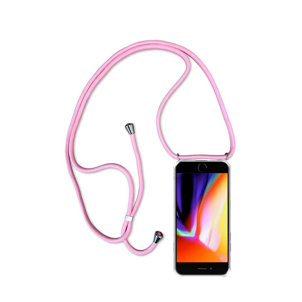 Image of Apfelkiste © - iPhone 6 Plus / 6S Plus Necklace Gummi Hülle Air Cushion Fallschutz + Handykette (150cm) - Rosa / Silber bei Apfelkiste.ch
