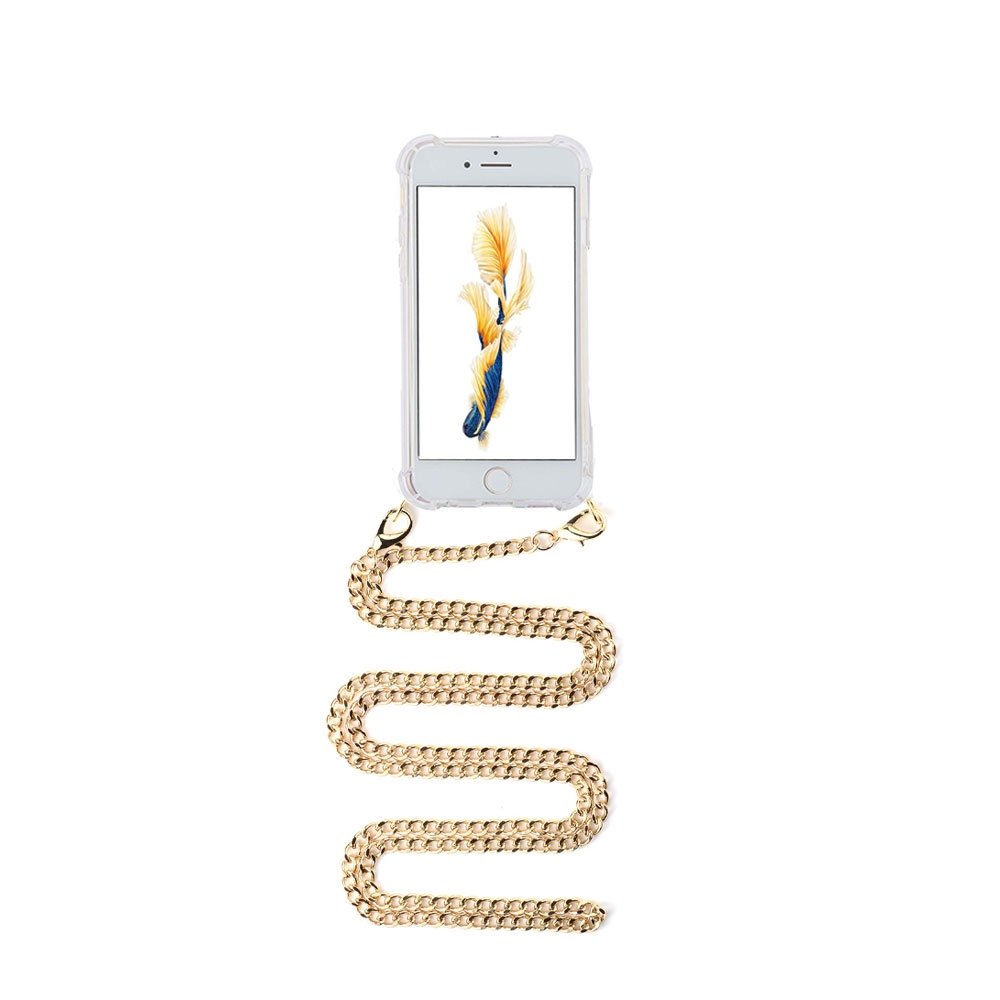 Image of Apfelkiste © - iPhone SE (2022/2020) / 8 / 7 Necklace Gummi Hülle Air Cushion Fallschutz + Panzerkette (1.2m) - Gold bei Apfelkiste.ch